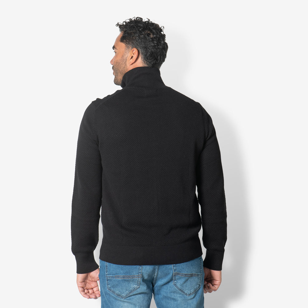 Men Full Zip Structure Knit | Black
