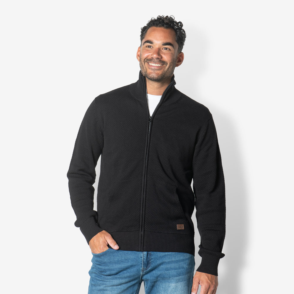 Men Full Zip Structure Knit | Black