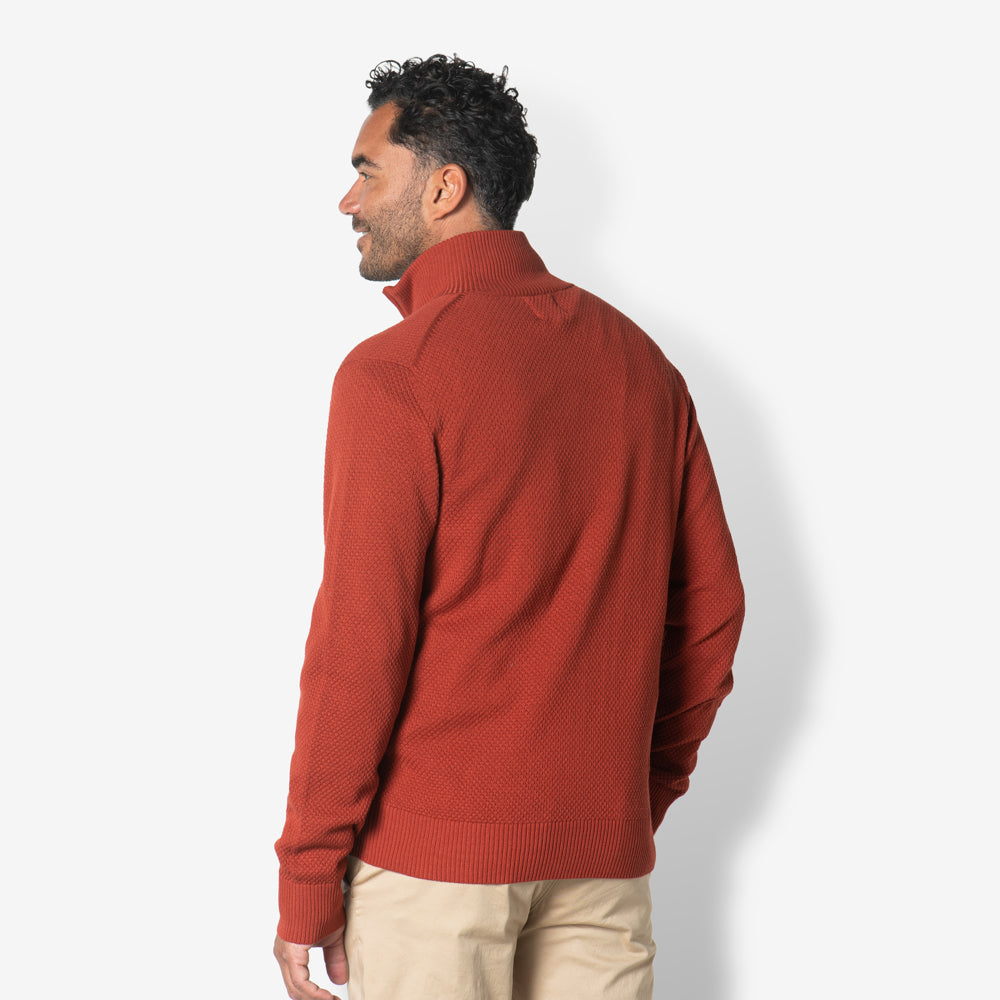 Men Full Zip Structure Knit | Red Ochre