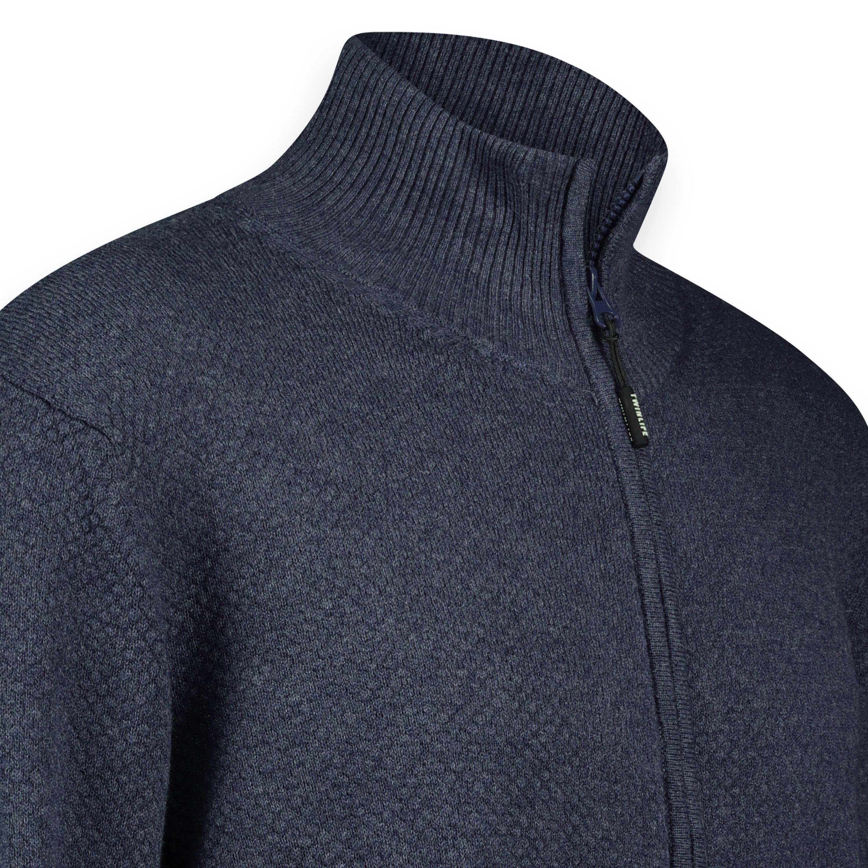 Men Full Zip Structure Knit | Stone Wash