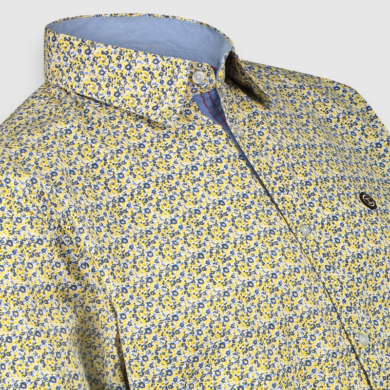 Shirt Multi Flower Spicy Mustard Color Button-Up Collar Detail