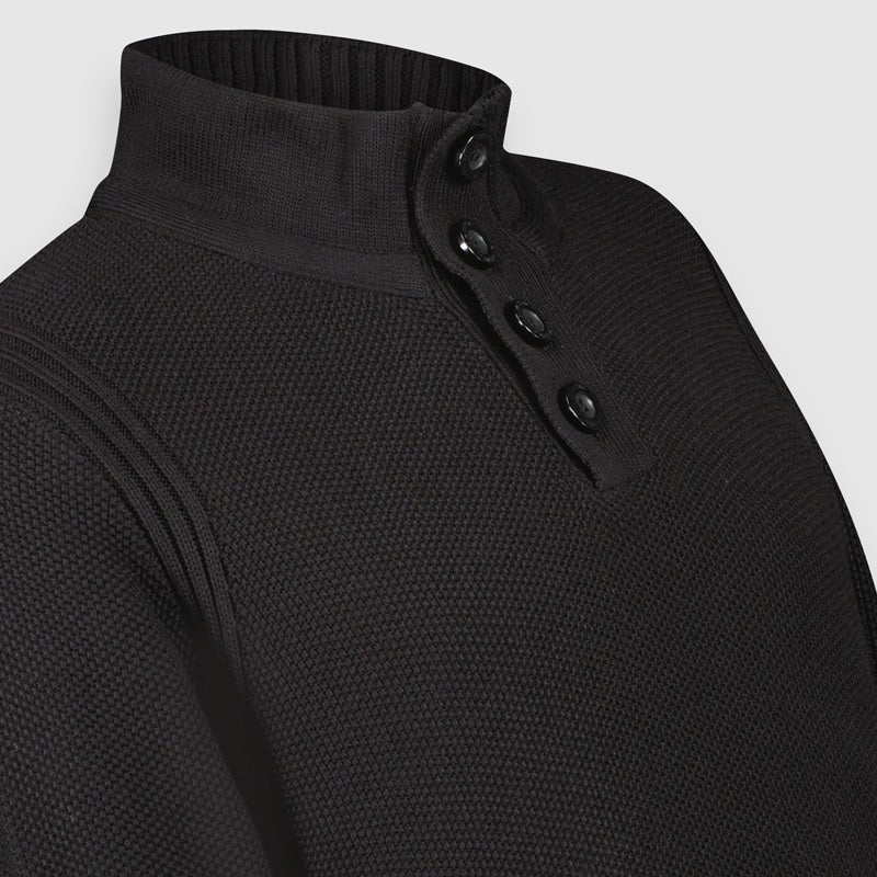 Knit Half Button Black Collar Detail