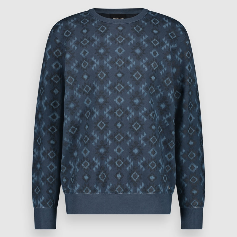 Men Crew Sweater Allover Print | Dark Denim