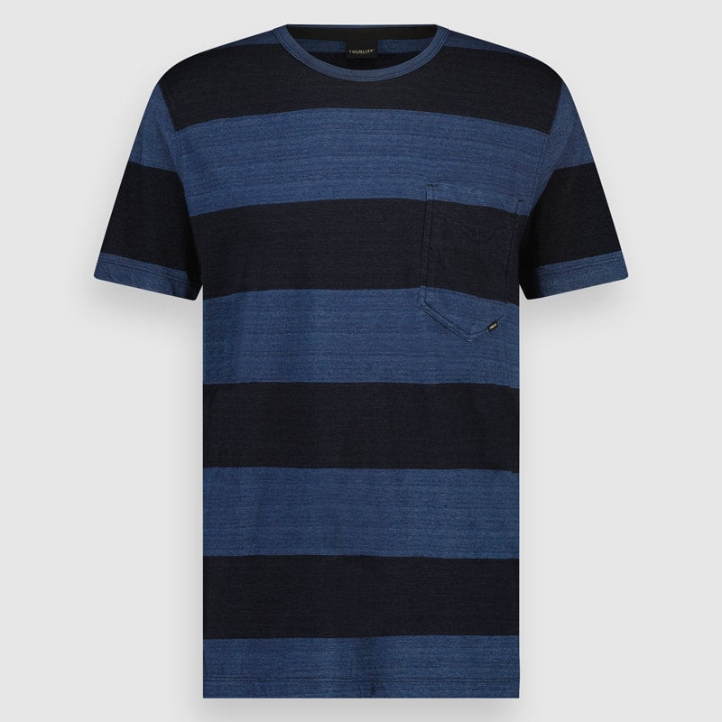 Men T.Shirt Crew Indigo Stripe Pocket | Dark Vintage