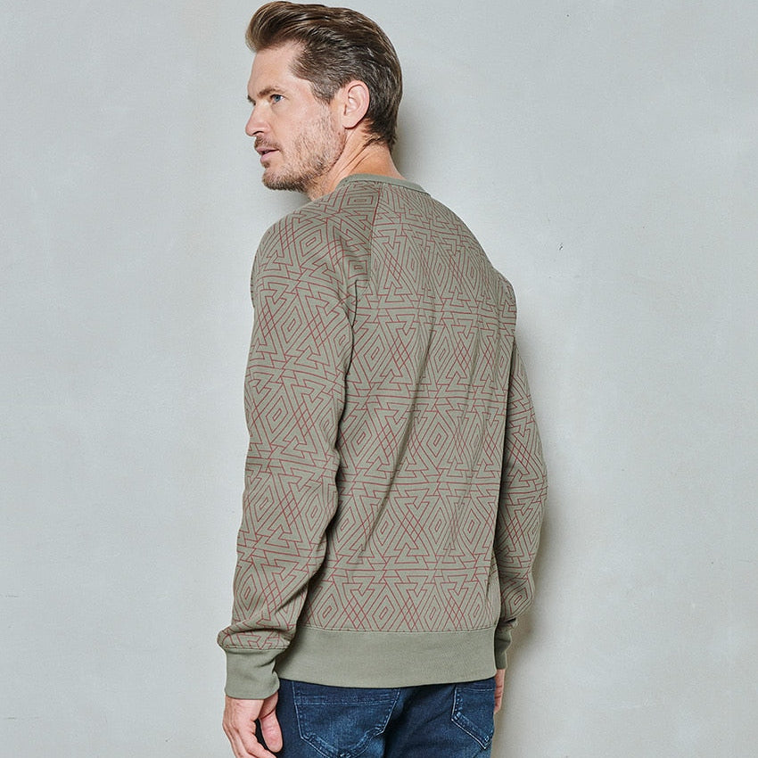 Men sweater crew allover print | Dusty Olive