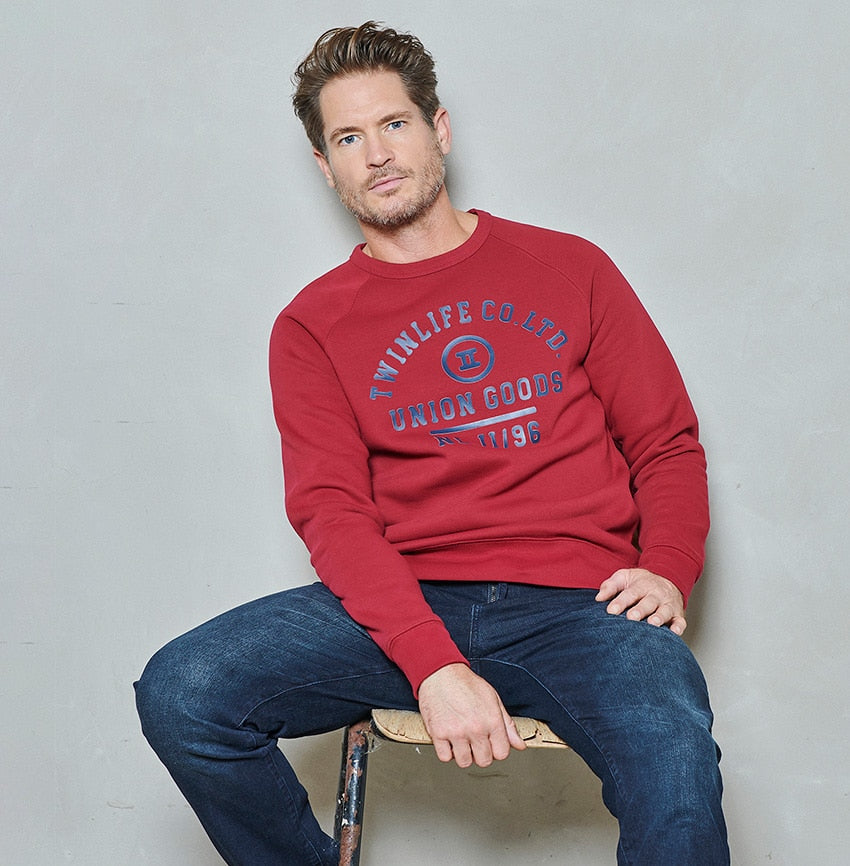 Men sweater crew raglan print | Rhubarb