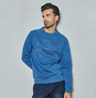 Men sweater crew raglan print | Dark Denim