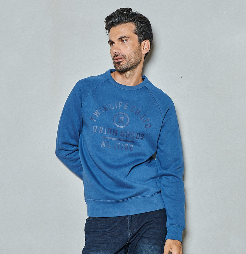 Men sweater crew raglan print | Dark Denim