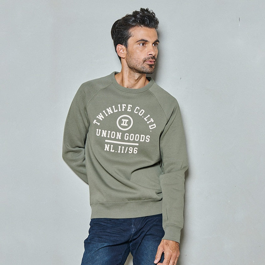 Men sweater crew raglan print | Dusty Olive
