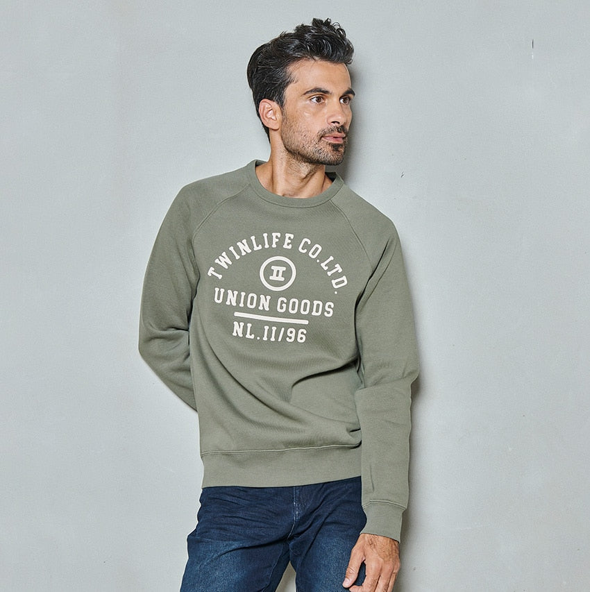 Men sweater crew raglan print | Dusty Olive