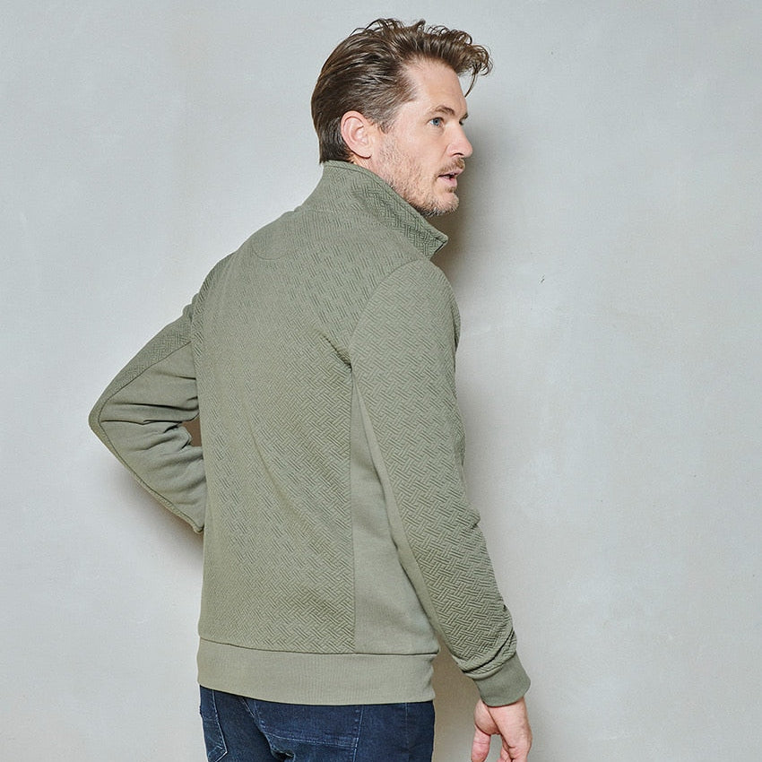 Men sweater full zip jaquard | Dusty Olive