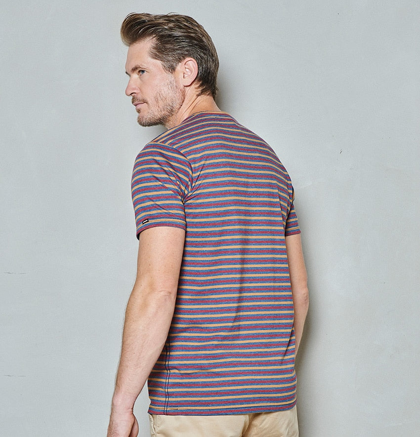 Men t-shirt short sleeve crew stripe art | Dark Denim