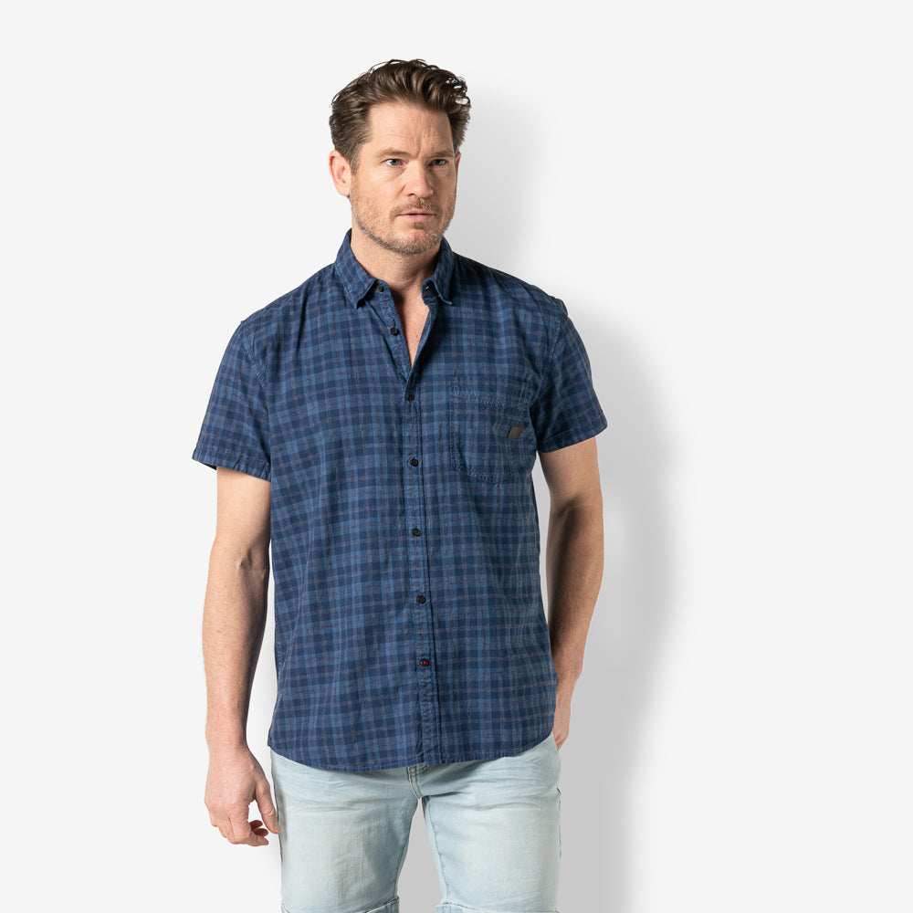Men shirt plaid shortsleeve | Navy Peony